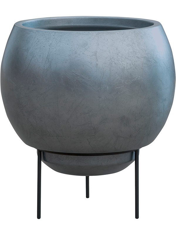 Baq Metallic Silver leaf - Globe Elevated Matt Silver Blue (with liner + foot) (⌀34 ↕31)
