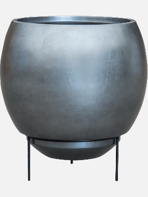 Baq Metallic Silver leaf, Globe Elevated Matt Silver Blue (with liner + foot) (⌀48 ↕45)