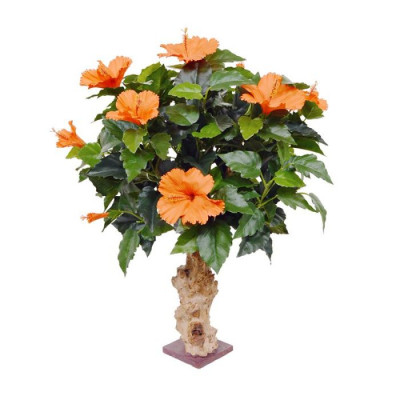 Planta Hibiscus artificial 65 cm laranja na base