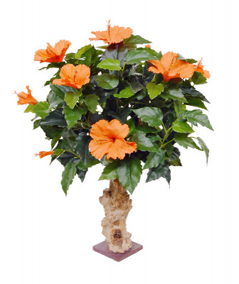 Artificial Hibiscus plant 65 cm orange on base