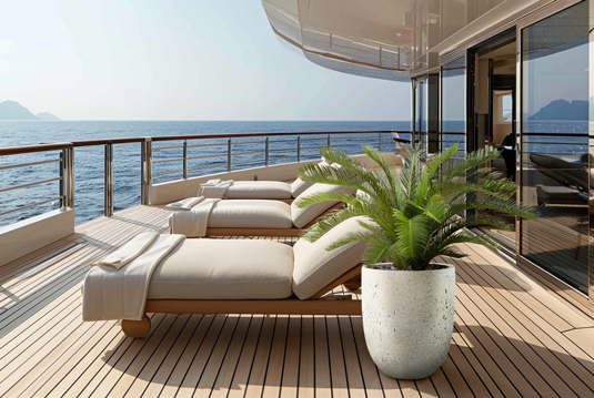 Green easy care fake plants for yachts