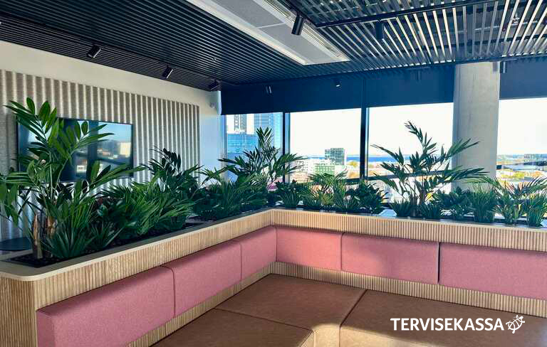 Artificial plants creating a natural ambiance in indoor space